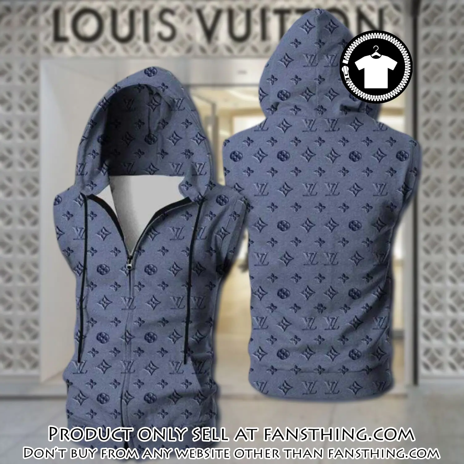 Louis vuitton blue unisex sleeveless zip up hoodie luxury for men women szh011 fst0037570